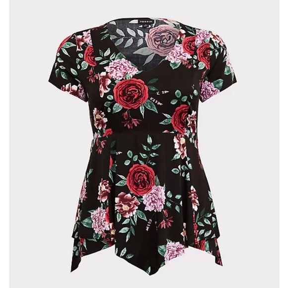 torrid Tops - Torrid Black Floral Challis Handkerchief Top, Size 3